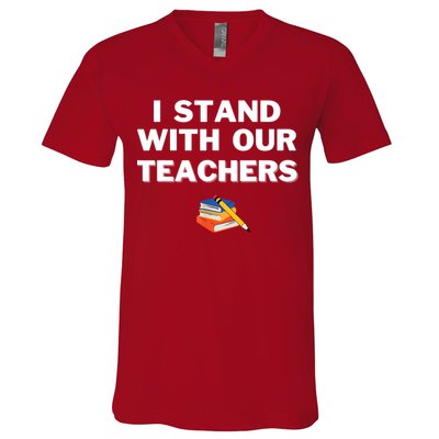 I Stand With Our Teachers & Stand Against Book Banning V-Neck T-Shirt