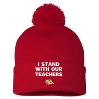 I Stand With Our Teachers & Stand Against Book Banning Pom Pom 12in Knit Beanie