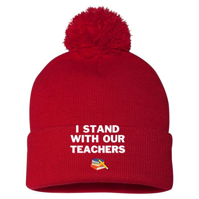I Stand With Our Teachers & Stand Against Book Banning Pom Pom 12in Knit Beanie