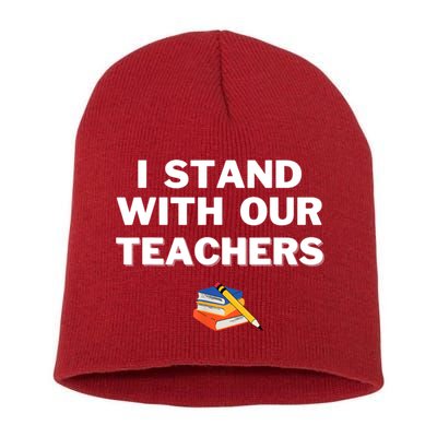 I Stand With Our Teachers & Stand Against Book Banning Short Acrylic Beanie
