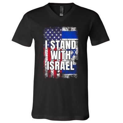 I Stand With Israel USA Israeli Flag V-Neck T-Shirt