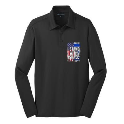 I Stand With Israel USA Israeli Flag Silk Touch Performance Long Sleeve Polo