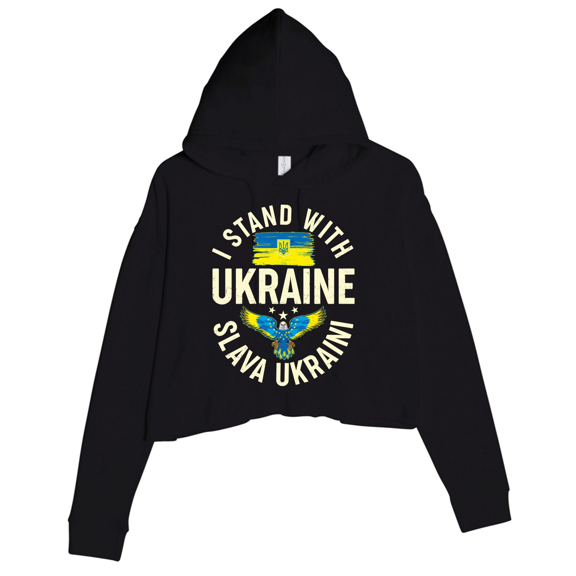 I Stand With Ukraine Slava Ukraini Crop Fleece Hoodie