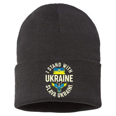I Stand With Ukraine Slava Ukraini Sustainable Knit Beanie