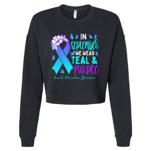 In September We Wear Teal Purple Ribbon Suicide Prevention Cropped Pullover Crew