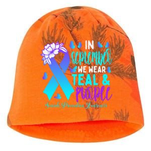 In September We Wear Teal Purple Ribbon Suicide Prevention Kati - Camo Knit Beanie