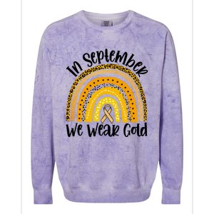 In September We Wear Gold Rainbow Hood Cancer Awareness Gift Colorblast Crewneck Sweatshirt