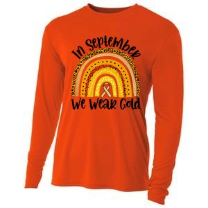 In September We Wear Gold Rainbow Hood Cancer Awareness Gift Cooling Performance Long Sleeve Crew