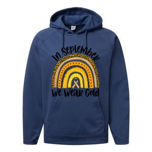 In September We Wear Gold Rainbow Hood Cancer Awareness Gift Performance Fleece Hoodie