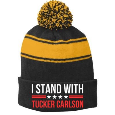 I Stand With Tucker Carlson Stripe Pom Pom Beanie