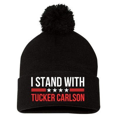 I Stand With Tucker Carlson Pom Pom 12in Knit Beanie