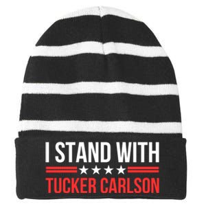 I Stand With Tucker Carlson Striped Beanie with Solid Band