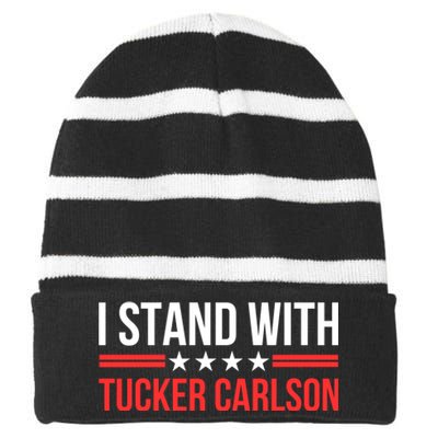 I Stand With Tucker Carlson Striped Beanie with Solid Band