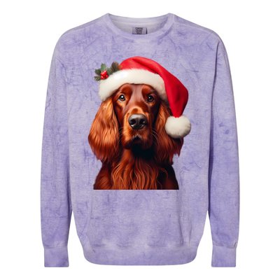 Irish Setter With Santa Hat Christmas Dog Owner Lover Mom Gift Colorblast Crewneck Sweatshirt