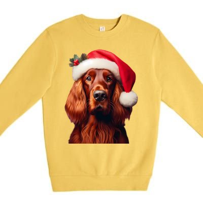 Irish Setter With Santa Hat Christmas Dog Owner Lover Mom Gift Premium Crewneck Sweatshirt