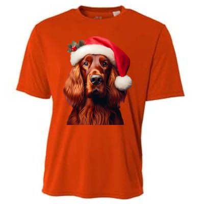 Irish Setter With Santa Hat Christmas Dog Owner Lover Mom Gift Cooling Performance Crew T-Shirt