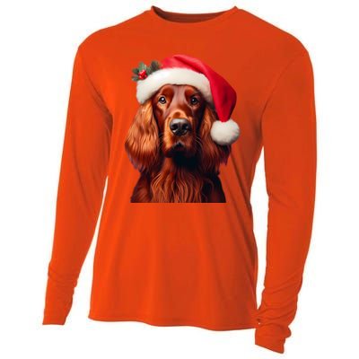 Irish Setter With Santa Hat Christmas Dog Owner Lover Mom Gift Cooling Performance Long Sleeve Crew