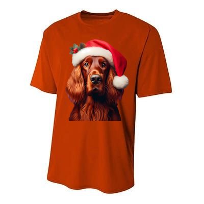 Irish Setter With Santa Hat Christmas Dog Owner Lover Mom Gift Performance Sprint T-Shirt