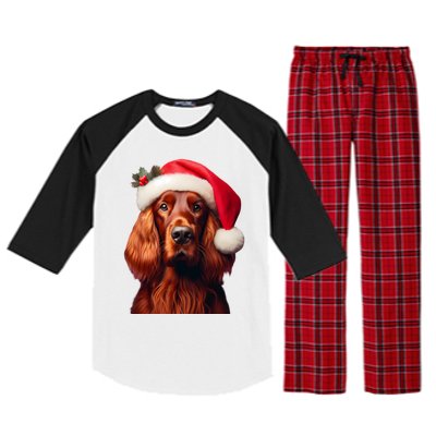 Irish Setter With Santa Hat Christmas Dog Owner Lover Mom Gift Raglan Sleeve Pajama Set