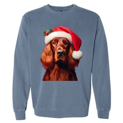 Irish Setter With Santa Hat Christmas Dog Owner Lover Mom Gift Garment-Dyed Sweatshirt