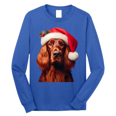 Irish Setter With Santa Hat Christmas Dog Owner Lover Mom Gift Long Sleeve Shirt