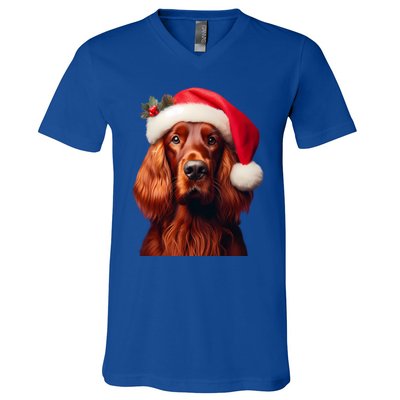 Irish Setter With Santa Hat Christmas Dog Owner Lover Mom Gift V-Neck T-Shirt