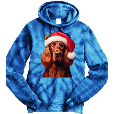 Irish Setter With Santa Hat Christmas Dog Owner Lover Mom Gift Tie Dye Hoodie