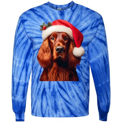 Irish Setter With Santa Hat Christmas Dog Owner Lover Mom Gift Tie-Dye Long Sleeve Shirt