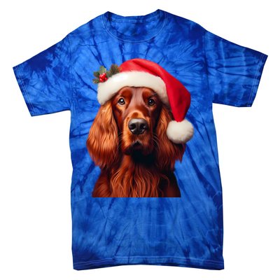 Irish Setter With Santa Hat Christmas Dog Owner Lover Mom Gift Tie-Dye T-Shirt