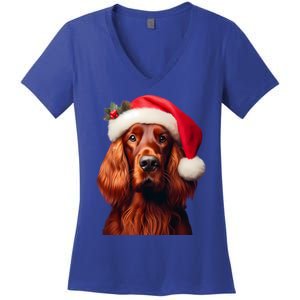 Irish Setter With Santa Hat Christmas Dog Owner Lover Mom Gift Women's V-Neck T-Shirt