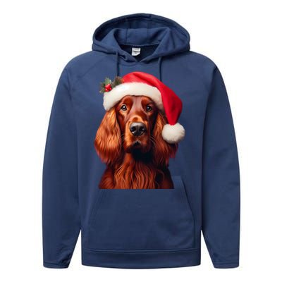 Irish Setter With Santa Hat Christmas Dog Owner Lover Mom Gift Performance Fleece Hoodie