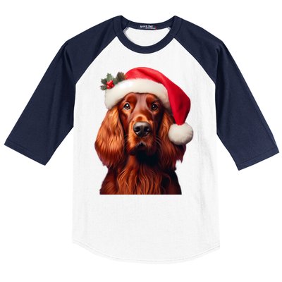 Irish Setter With Santa Hat Christmas Dog Owner Lover Mom Gift Baseball Sleeve Shirt