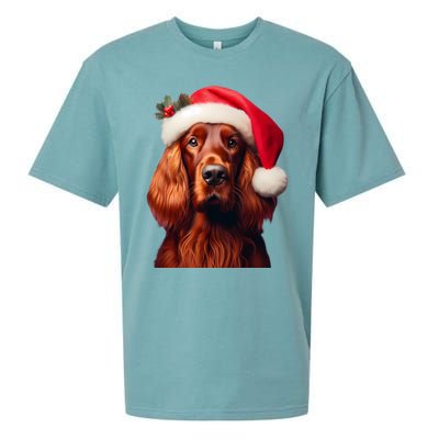 Irish Setter With Santa Hat Christmas Dog Owner Lover Mom Gift Sueded Cloud Jersey T-Shirt