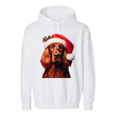 Irish Setter With Santa Hat Christmas Dog Owner Lover Mom Gift Garment-Dyed Fleece Hoodie