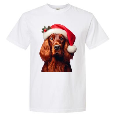 Irish Setter With Santa Hat Christmas Dog Owner Lover Mom Gift Garment-Dyed Heavyweight T-Shirt