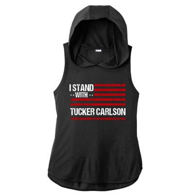 I Stand With Tucker Carlson Vintage American Flag Ladies PosiCharge Tri-Blend Wicking Draft Hoodie Tank