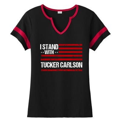 I Stand With Tucker Carlson Vintage American Flag Ladies Halftime Notch Neck Tee