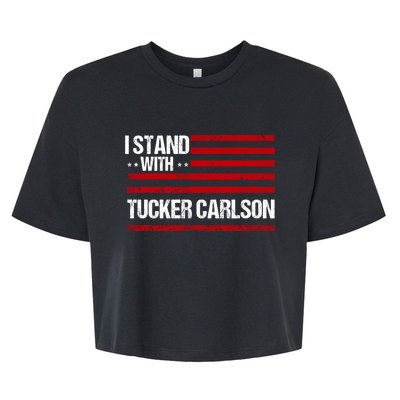 I Stand With Tucker Carlson Vintage American Flag Bella+Canvas Jersey Crop Tee