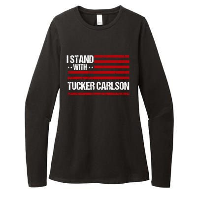 I Stand With Tucker Carlson Vintage American Flag Womens CVC Long Sleeve Shirt