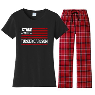 I Stand With Tucker Carlson Vintage American Flag Women's Flannel Pajama Set