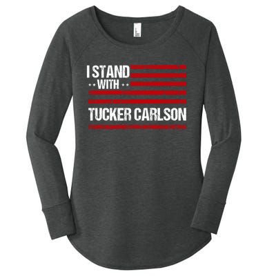 I Stand With Tucker Carlson Vintage American Flag Women's Perfect Tri Tunic Long Sleeve Shirt