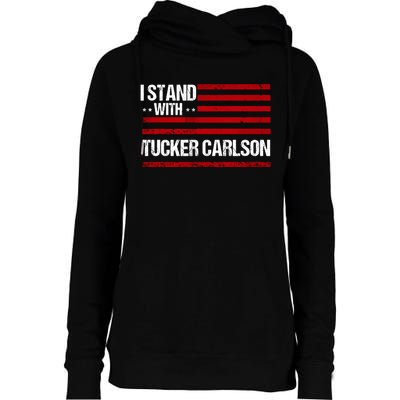 I Stand With Tucker Carlson Vintage American Flag Womens Funnel Neck Pullover Hood