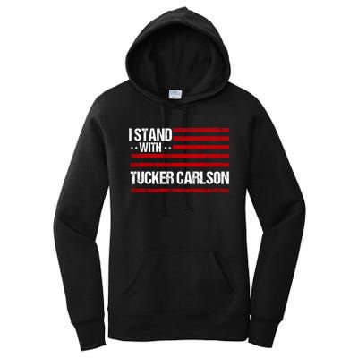 I Stand With Tucker Carlson Vintage American Flag Women's Pullover Hoodie