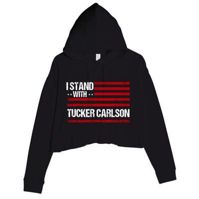 I Stand With Tucker Carlson Vintage American Flag Crop Fleece Hoodie