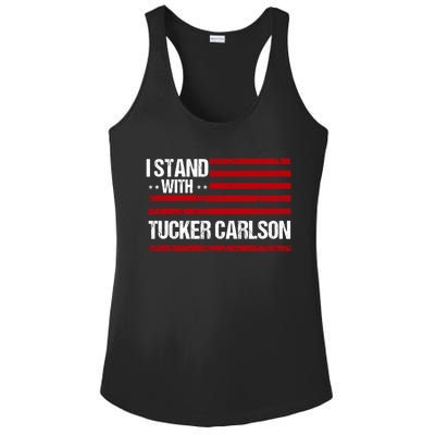 I Stand With Tucker Carlson Vintage American Flag Ladies PosiCharge Competitor Racerback Tank