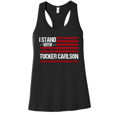 I Stand With Tucker Carlson Vintage American Flag Women's Racerback Tank