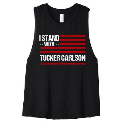 I Stand With Tucker Carlson Vintage American Flag Women's Racerback Cropped Tank