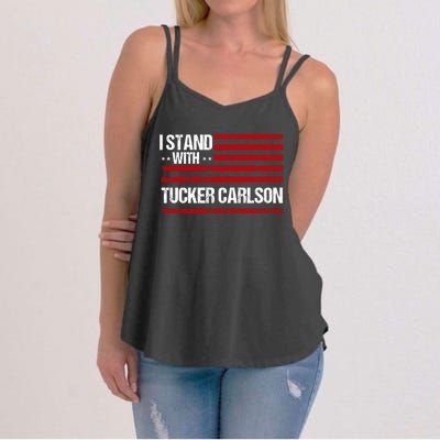 I Stand With Tucker Carlson Vintage American Flag Women's Strappy Tank