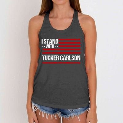 I Stand With Tucker Carlson Vintage American Flag Women's Knotted Racerback Tank