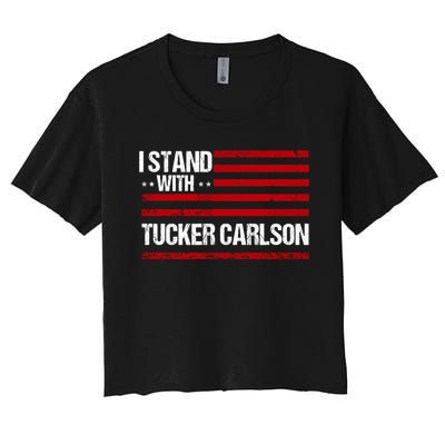 I Stand With Tucker Carlson Vintage American Flag Women's Crop Top Tee